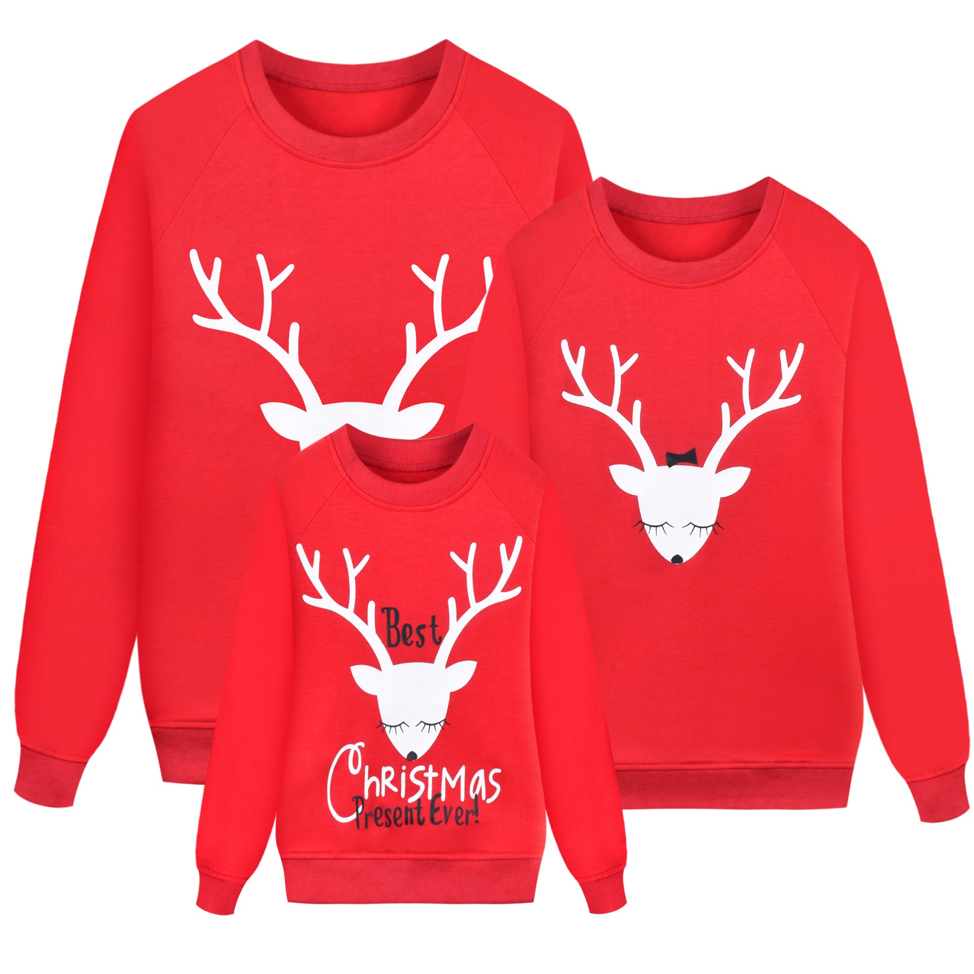 Christmas Family Matching Red Hoodie with Deer Print