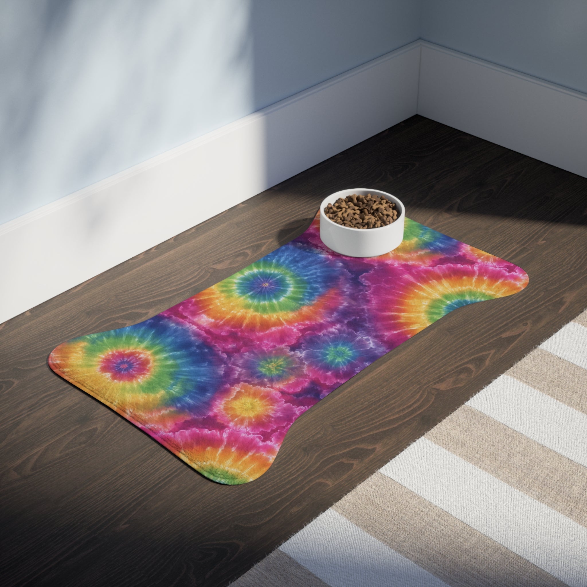 Bespattered Facade Rainbow Tie Dye Pet Feeding Mats (3 Shapes)