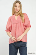Umgee Smocked Yoke Blouse with Ruffle Sleeves