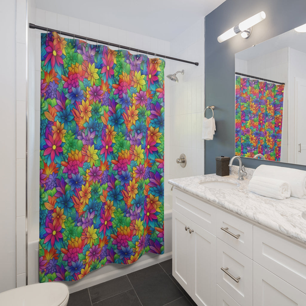 Bespattered Facade Bright Rainbow Flowers Shower Curtain