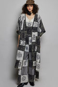 POL Open Front Printed Patchwork Longline Cardigan
