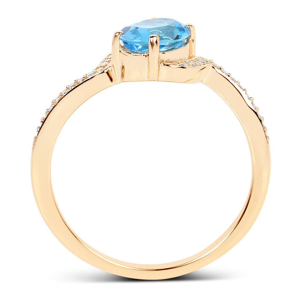 1.04 Carat Genuine Swiss Blue Topaz and White Diamond 14K Yellow Gold Ring