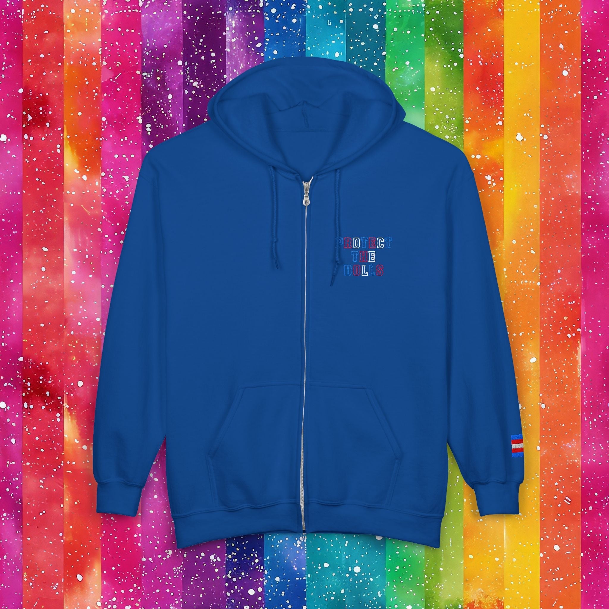 Bespattered Facade Protect the Dolls LGBTQ+ Pride Trans Support Embroidered Full-Zip Hoodie