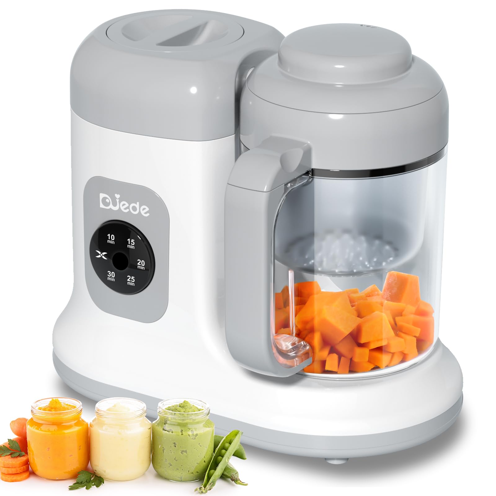 Baby Food Maker - DUEDE One Button Rotate & Press Control Baby Food in Minutes Processor Steamer Puree Blender Auto Cooking & Stirring Healthy Homemade Food for Infants & Toddlers White