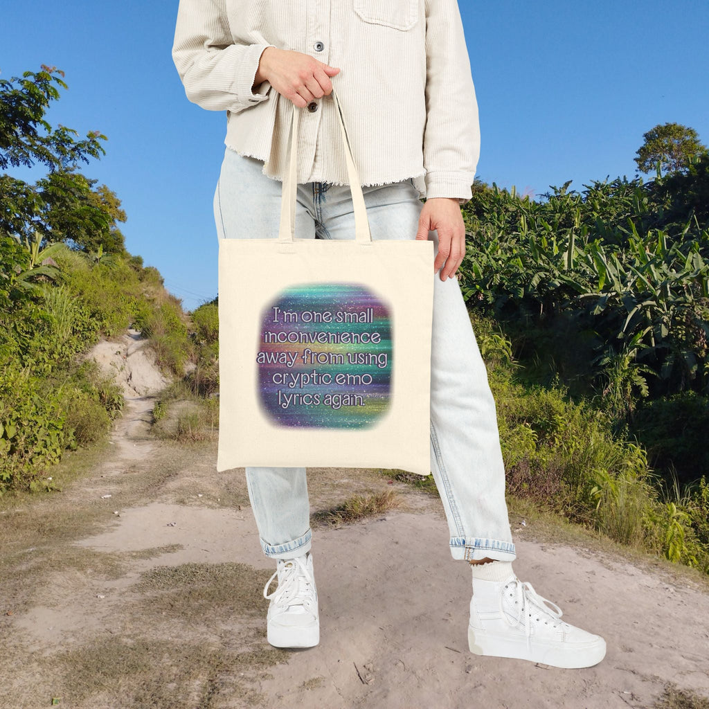 Bespattered Facade Rainbow "Cryptic Emo Lyrics" Canvas Tote Bag Reusable Carryall