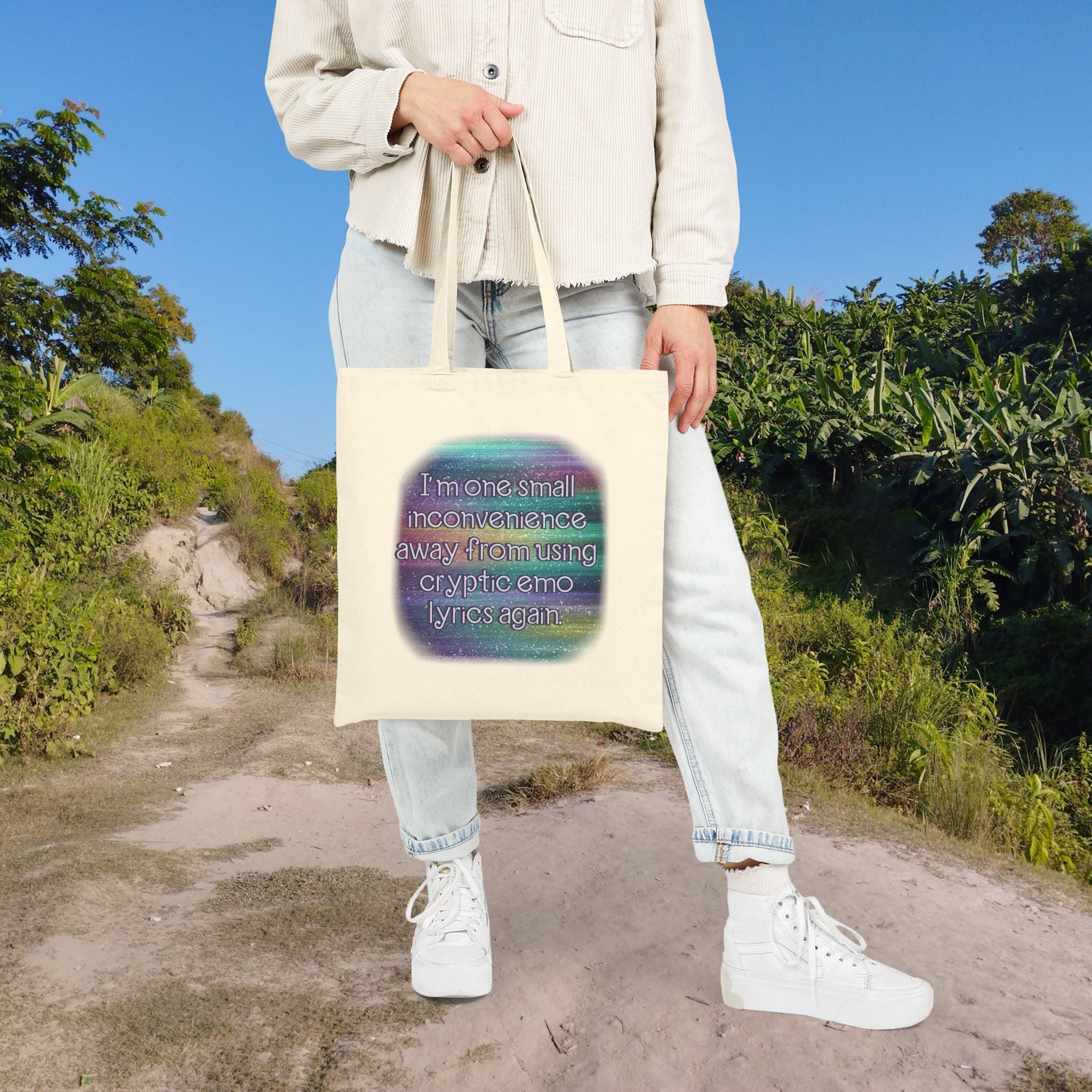 Bespattered Facade Rainbow "Cryptic Emo Lyrics" Canvas Tote Bag Reusable Carryall