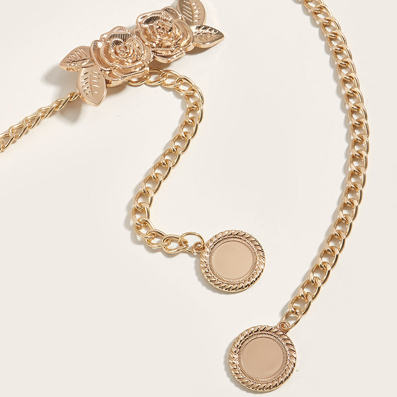 Metal Waist Chain with Rose Buckle for Women’s Fashion