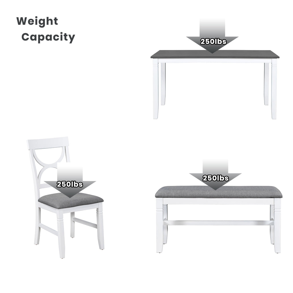 TOPMAX 6-Piece Wood Dining Table Set Kitchen Table Set with Upholstered Bench and 4 Dining Chairs, Farmhouse Style,Gray+White (old sku: SP000003AAK)