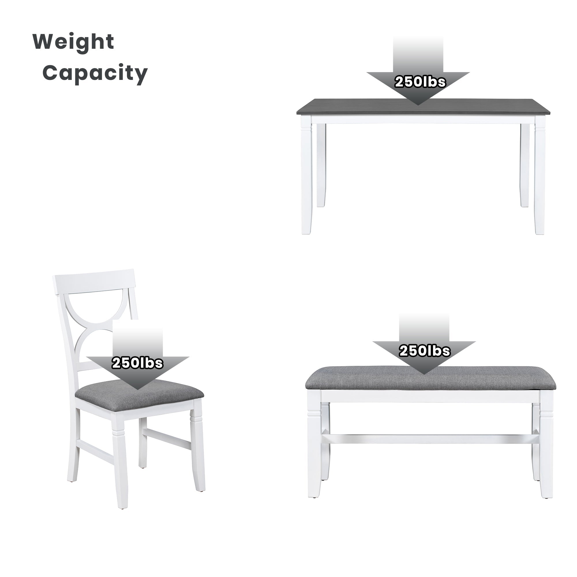 TOPMAX 6-Piece Wood Dining Table Set Kitchen Table Set with Upholstered Bench and 4 Dining Chairs, Farmhouse Style,Gray+White (old sku: SP000003AAK)