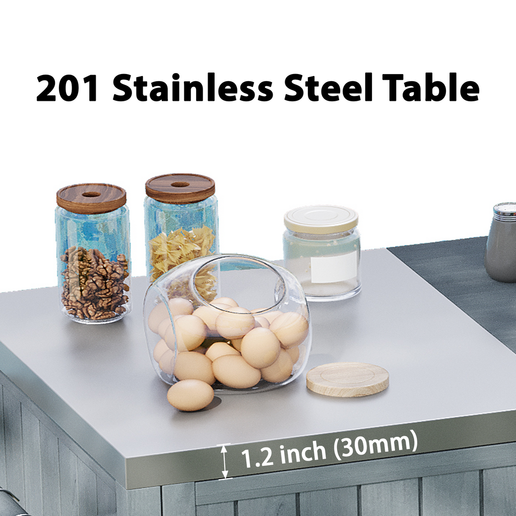 K&K 66.5' Outdoor Kitchen Island for Big Green Egg Grills, Solid Wood Outdoor Grill Cart for Tabletop Grill with Stainless Steel Top, Drawer, Compatible with Large Big Green Egg, Kamado Joe- Grey Blue