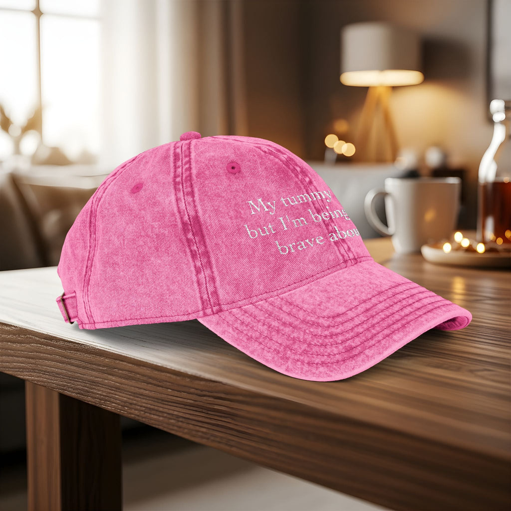 Bespattered Facade "My Tummy Hurts" White Embroidered Vintage Cap