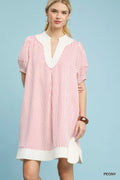 Umgee Pinstripe Shift Dress with Contrast Trim