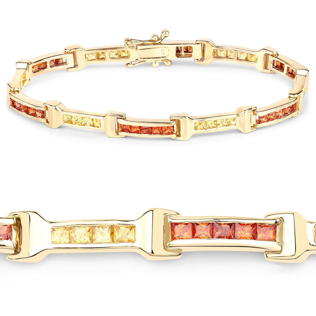 6.48 Carat Genuine Orange Sapphire and Yellow Sapphire .925 Sterling Silver Bracelet