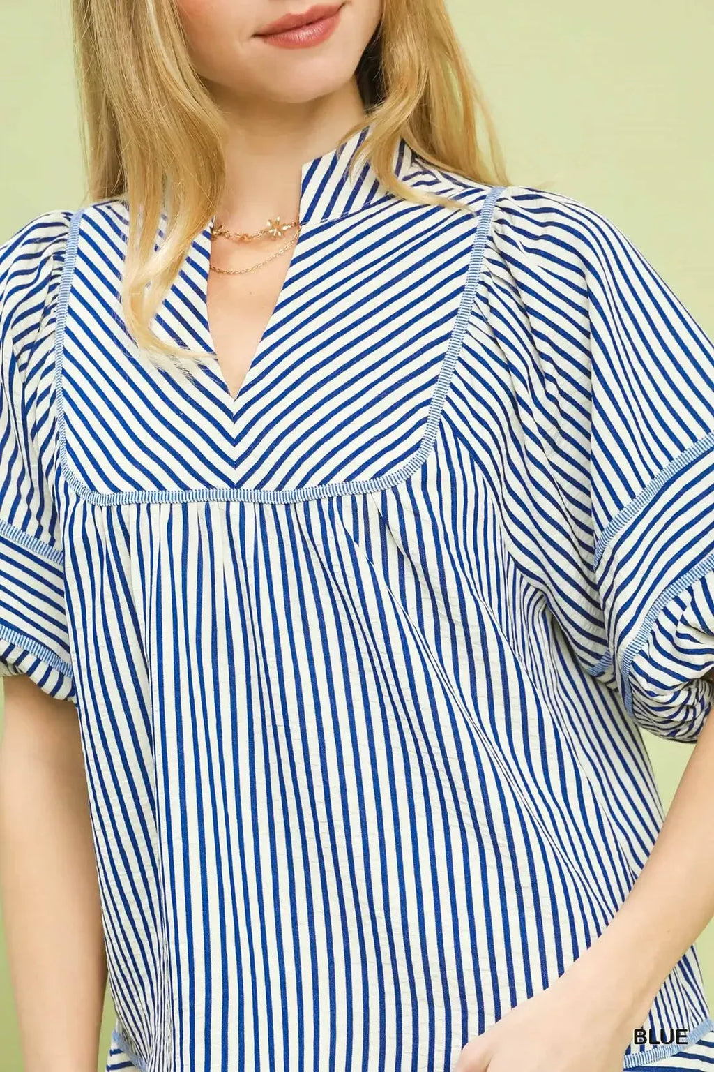 Umgee Striped Puff Sleeve Babydoll Top