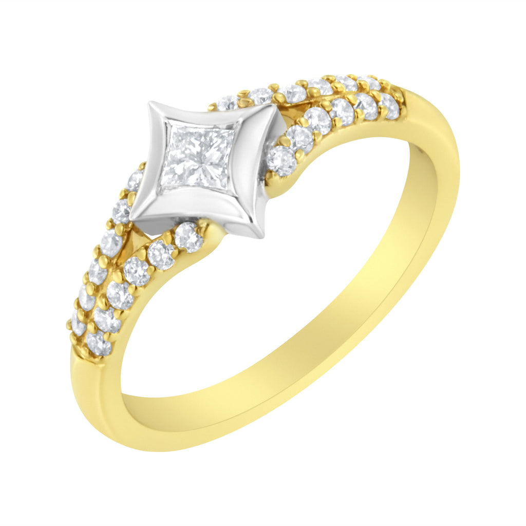 10K Two Tone Color 1/2 Cttw Diamond Kite and Split Shank Ring (H-I Color,SI2-I1 Clarity)