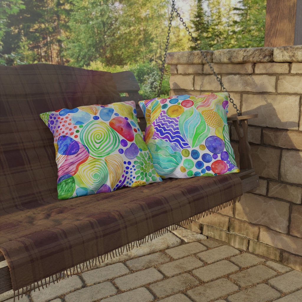Bespattered Facade Rainbow Abstract UV-Resistant Outdoor Pillows | 4 Sizes
