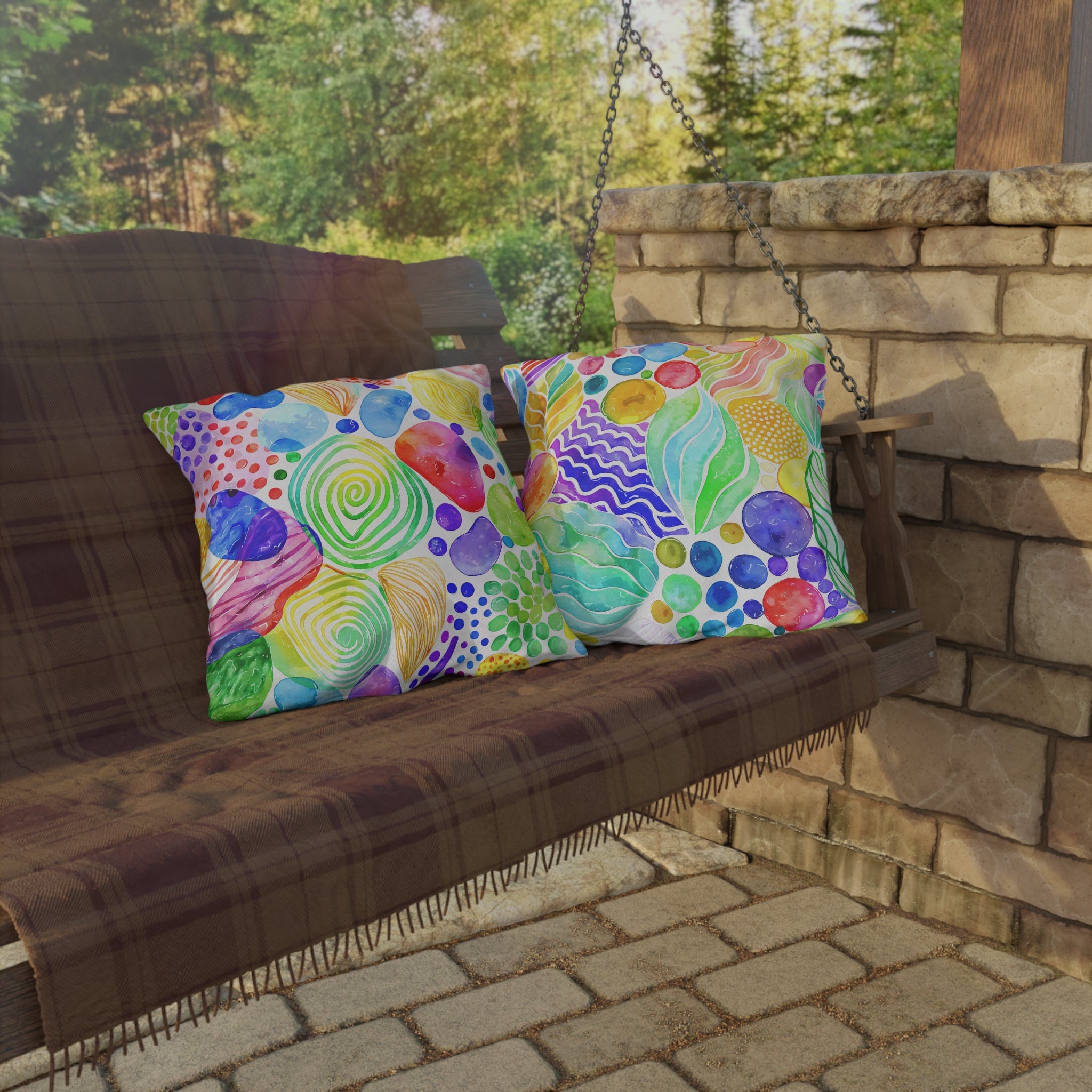 Bespattered Facade Rainbow Abstract UV-Resistant Outdoor Pillows | 4 Sizes