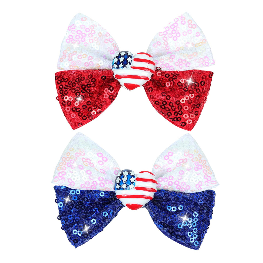 4th of July Baby Girls Hair Bows Clips Glitter Red Patriotic Blue Sequin Hair Clips Fourth of July Hair Accessories HairPins Alligator Clip for Baby Toddlers Little Kids Gift 2Pcs