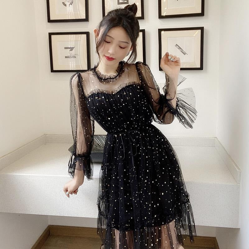 2020 Fall Winter New Women's Pleated Dress with Tulle