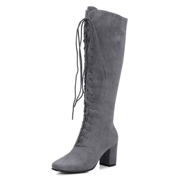 Autumn Winter New Plush Chunky Heel Knee-High Boots