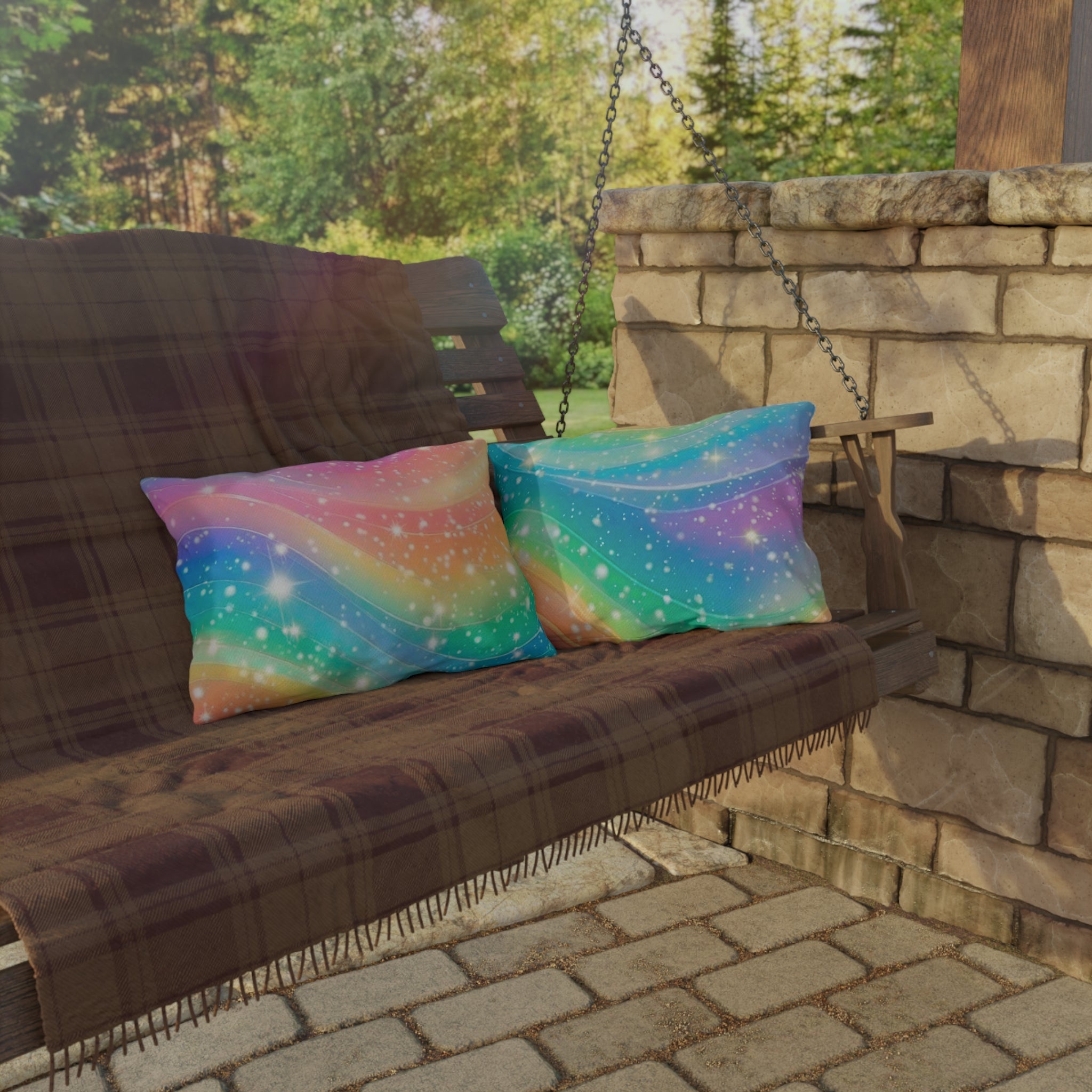 Bespattered Facade Rainbow Skies UV-Resistant Outdoor Pillows | 4 Sizes
