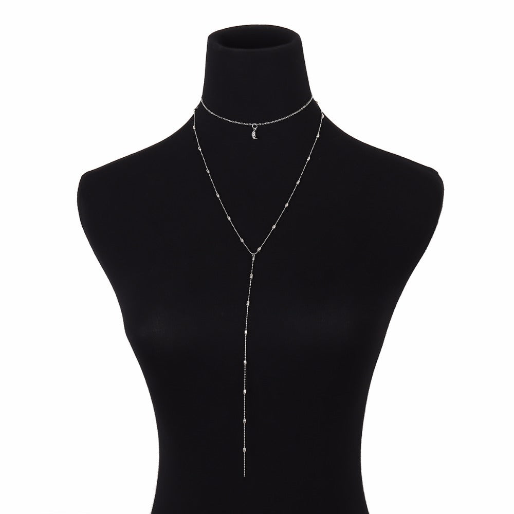 Elegant Moon and Star Pendant Necklace with Pearls