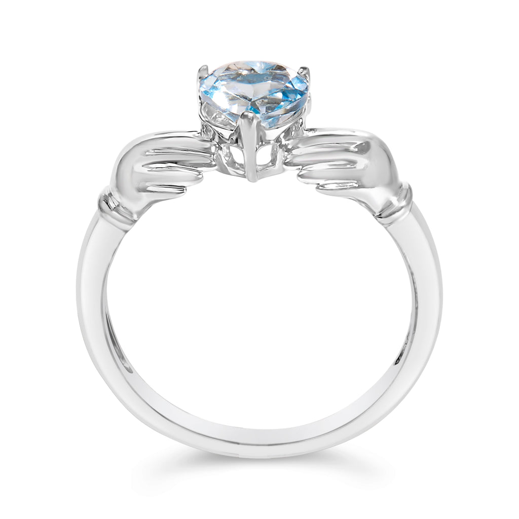 Sterling Silver Blue Topaz Heart Claddagh Ring
