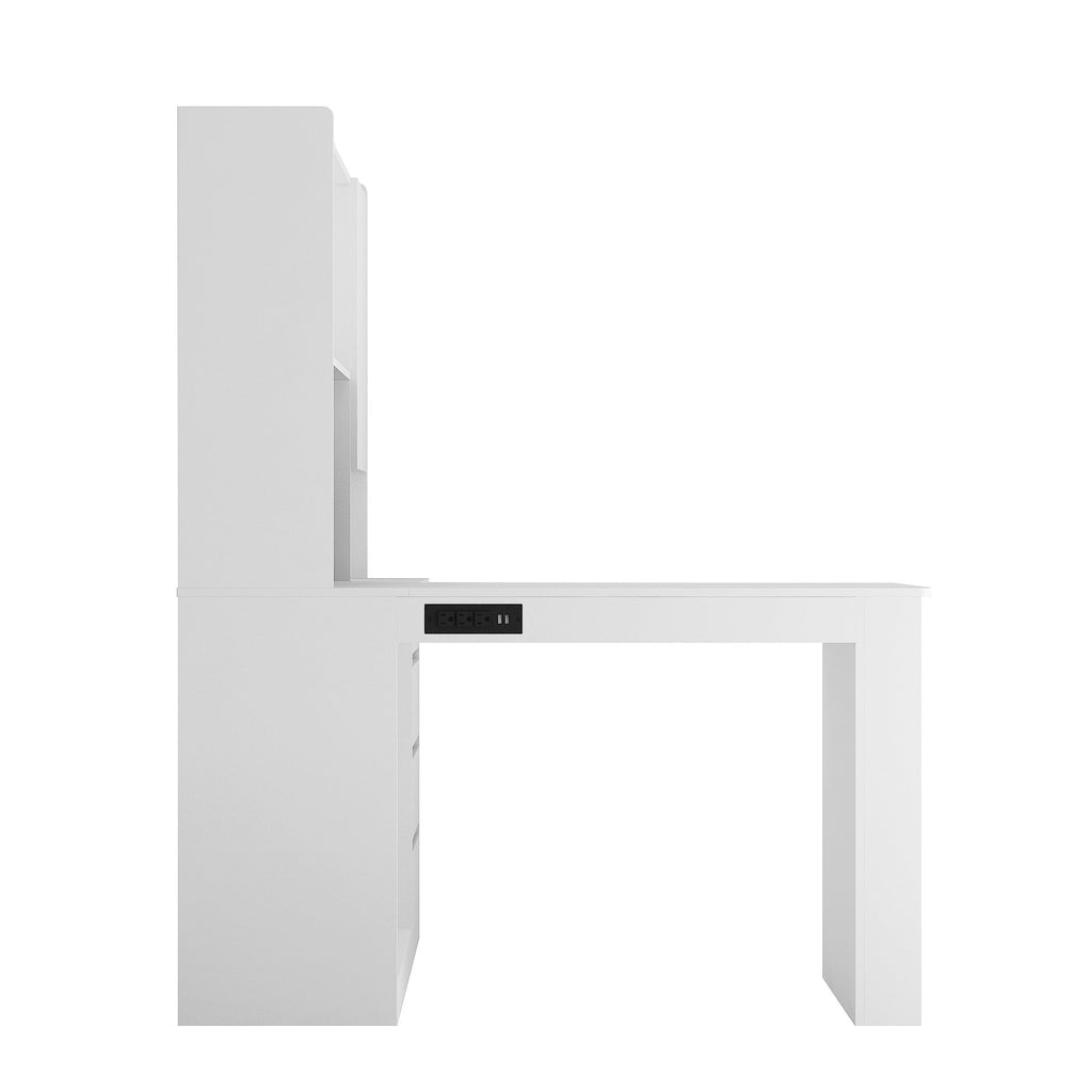 L Shaped Desk with Charger,Computer Desk with Drawers,Bookshelf, with LED Light,Modern Corner Desk,Home Office Desk,L-Shaped Study Table Writing Desk,Corner Gaming Computer Desk with Storage