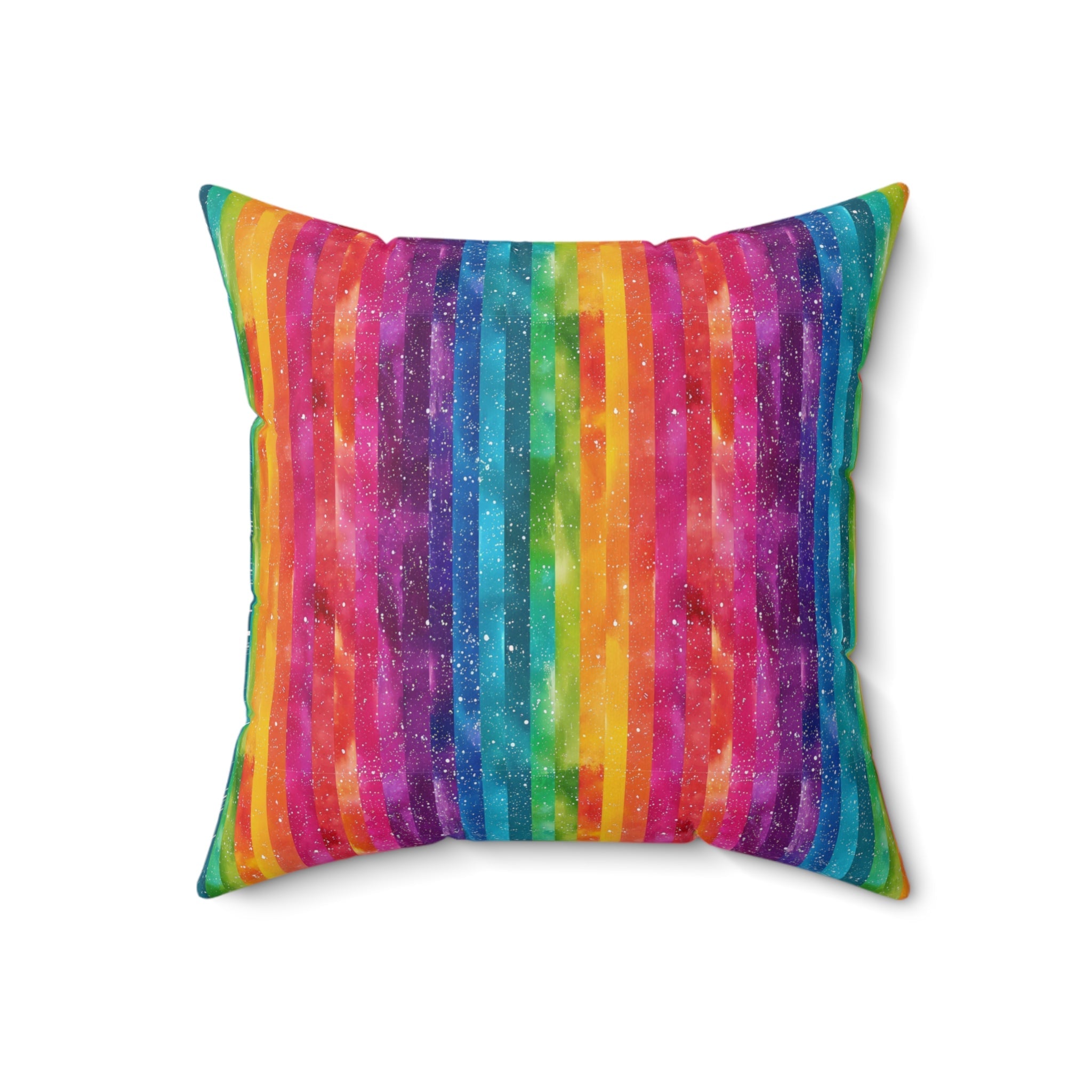 Bespattered Facade Rainbow Stripes Faux Suede Square Throw Pillow | 4 Sizes