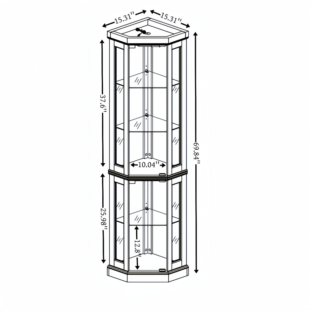 Lighted Corner Curio Cabinet - Display Case for Living Room, Antique Collectibles, Wine & Bar Glass Storage - Elegant Corner Design with Lights Included- White