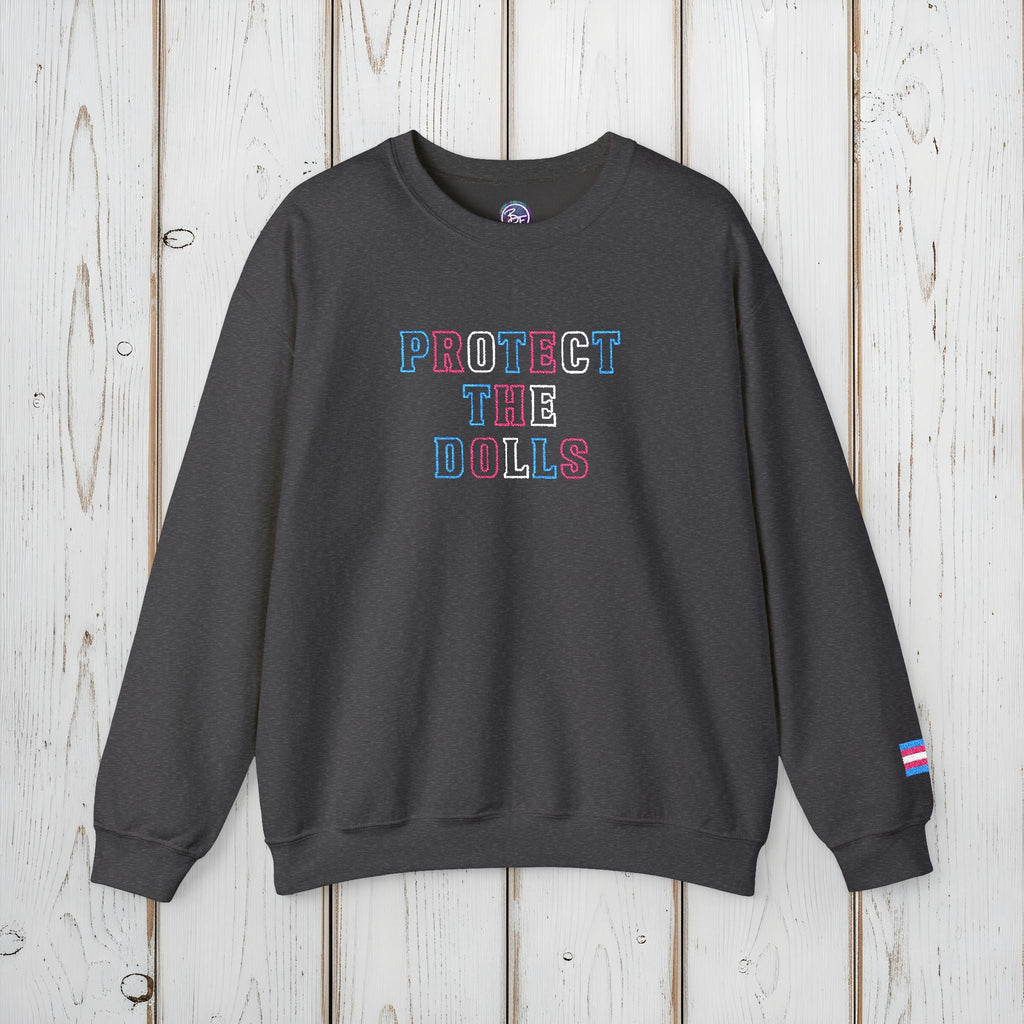 Bespattered Facade Protect the Dolls LGBTQ+ Pride Trans Support Embroidered Crewneck Sweatshirt