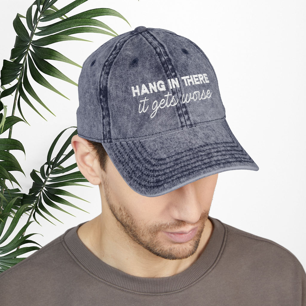 Bespattered Facade "Hang in There" White Embroidered Vintage Cap