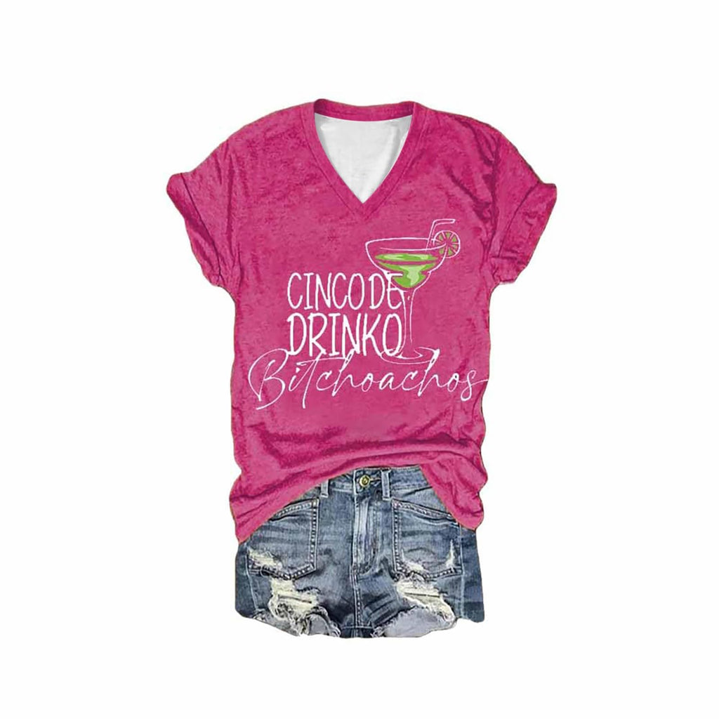 storefronts on Amazon Short Sleeve Blouses for Women Cinco De Mayo Shirts for Women 2024 Cinco De Drinko Tshirt Women May Day Basic Tee Tops Mexican Funny Tee Women Clothes Hot Pink
