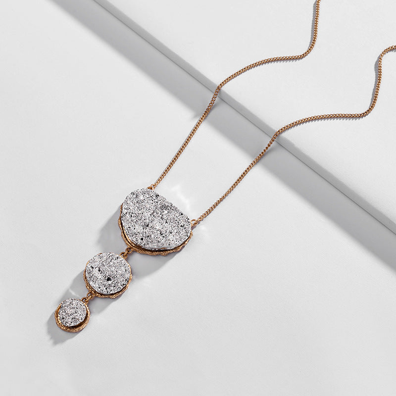 New Long Resin Crystal Pendant Sweater Necklace for Women
