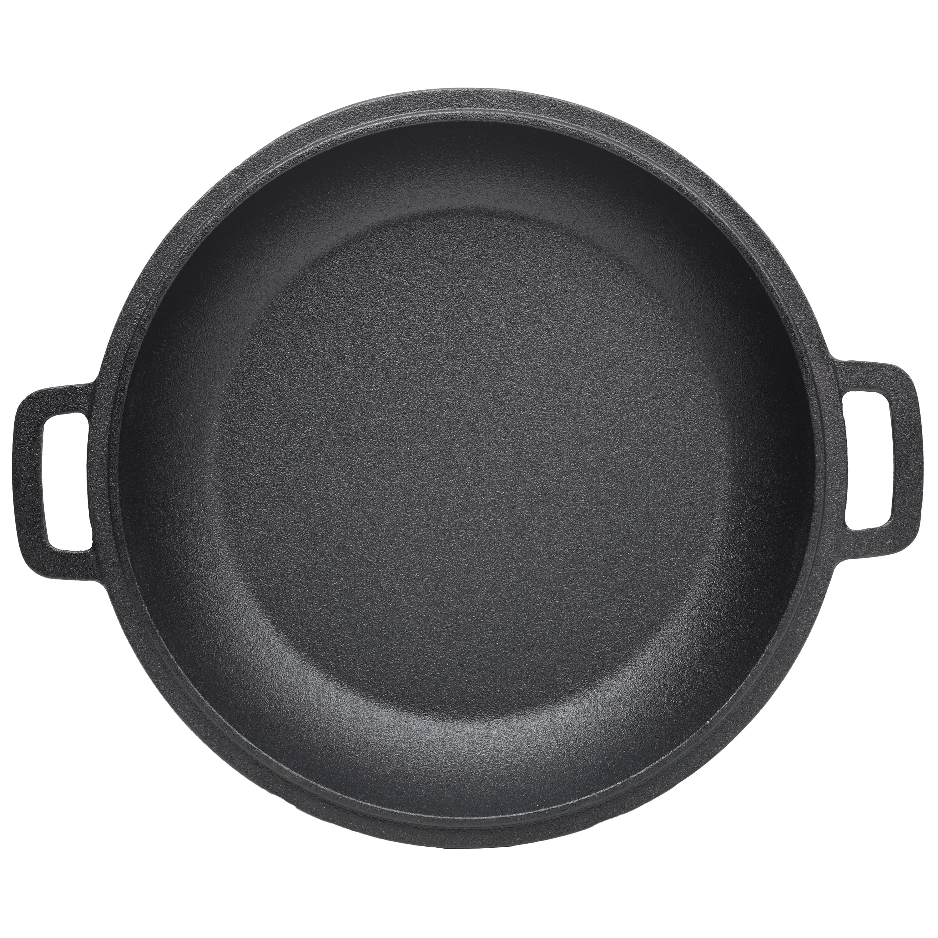 2 in 1 Pre-Seasoned Cast Iron Dutch Oven With Dual Handles, Outdoor Camping Deep Pot for Camping Fireplace Cooking BBQ Baking Campfire, 5 Quart.With 2pcs Silicone Handel Covers.