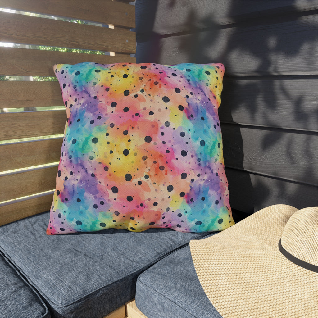 Bespattered Facade Rainbow Watercolor Dots UV-Resistant Outdoor Pillows | 4 Sizes