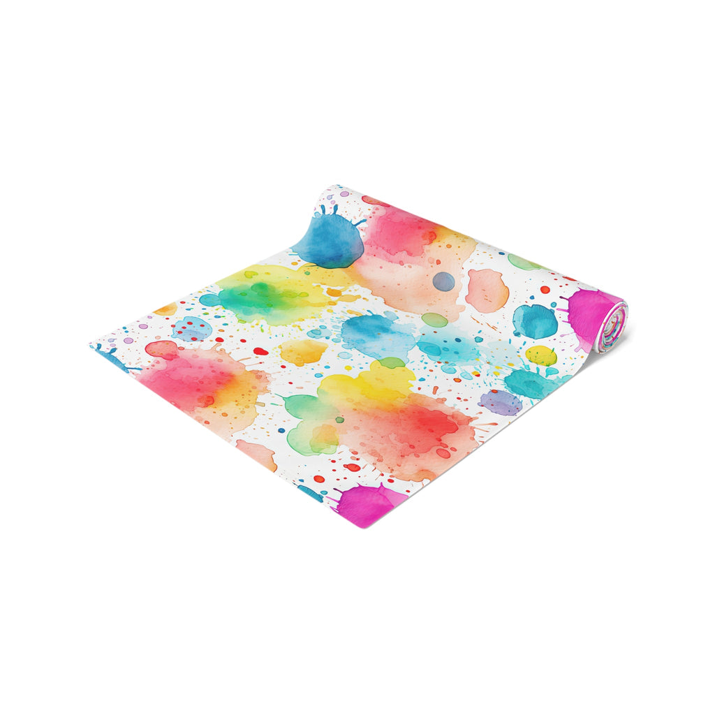 Bespattered Facade Rainbow Watercolor Paint Splatters Table Runner (2 sizes)