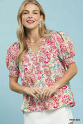 Umgee Mix Paisley Floral Button Down Shirt