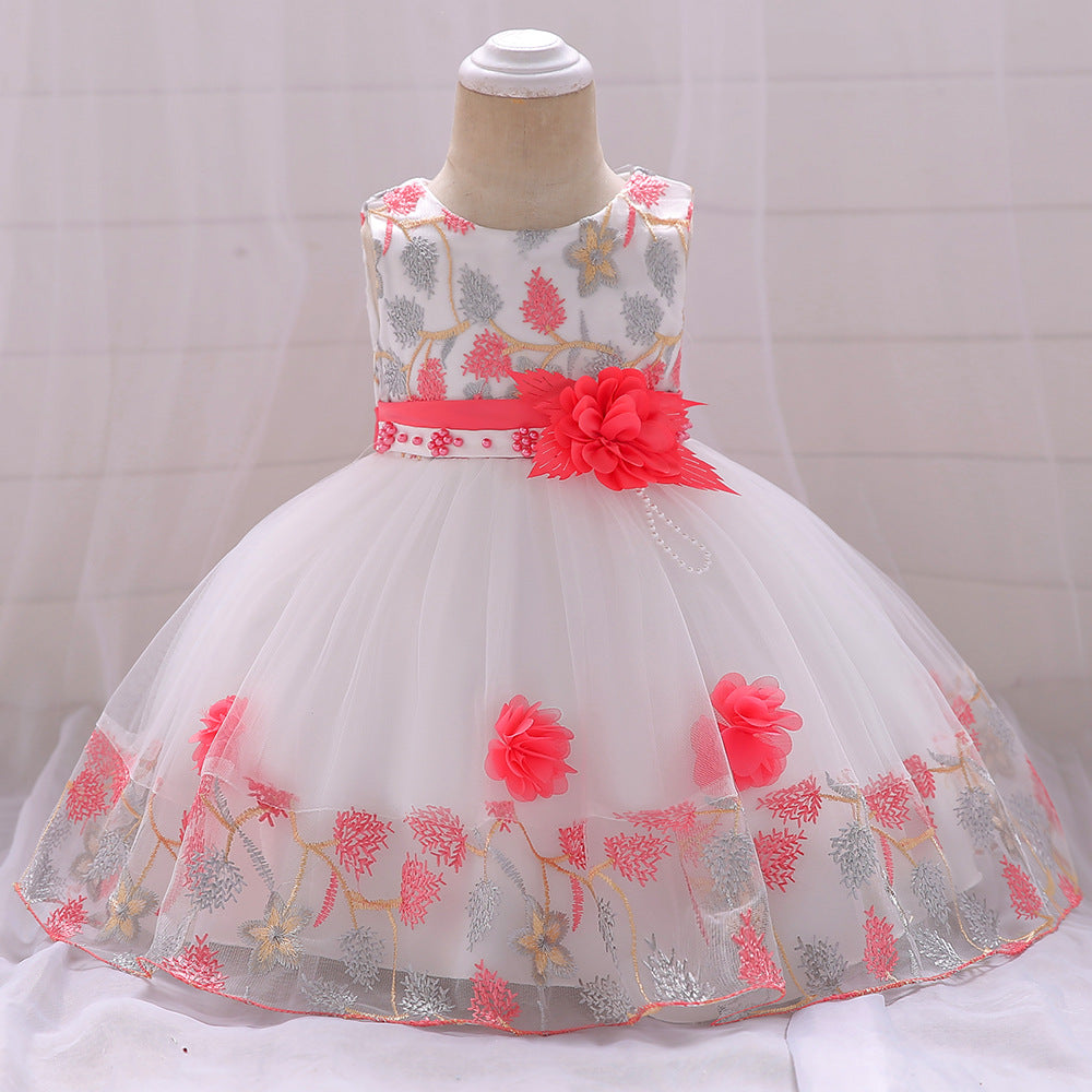 New Baby Girl's 1st Birthday Dress with Floral Design