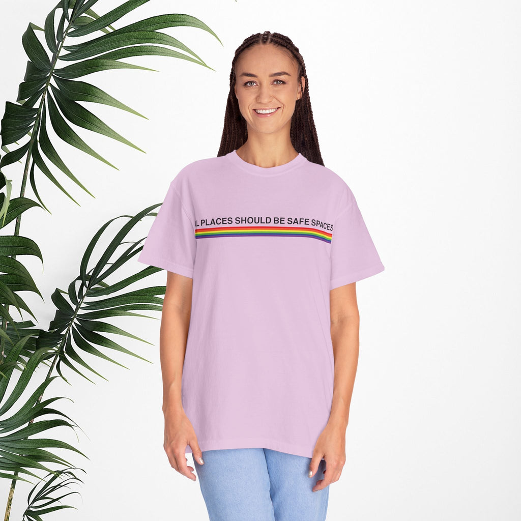 Bespattered Facade Rainbow All Places Should Be Safe Spaces Colorful LGBTQ+ Pride Premium Unisex Comfort Colors Garment Dyed 100% Cotton T-Shirt