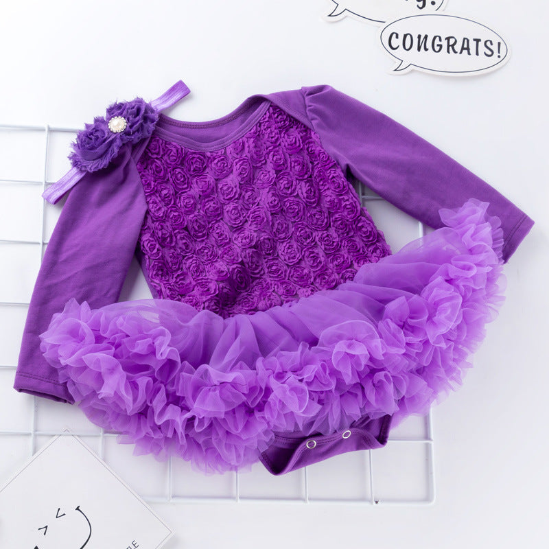 New Autumn Fashion Solid Color Baby Romper Dress Set