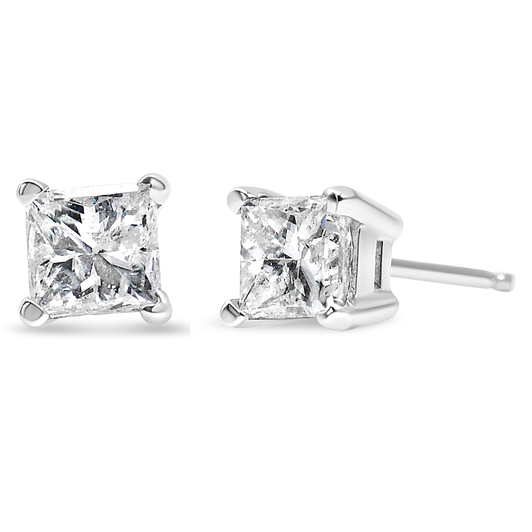 AGS Certified 18K White Gold 1.0 Cttw 4-Prong Set Princess-Cut Solitaire Diamond Screw Back Stud Earrings (E-F Color, SI2-I1 Clarity)