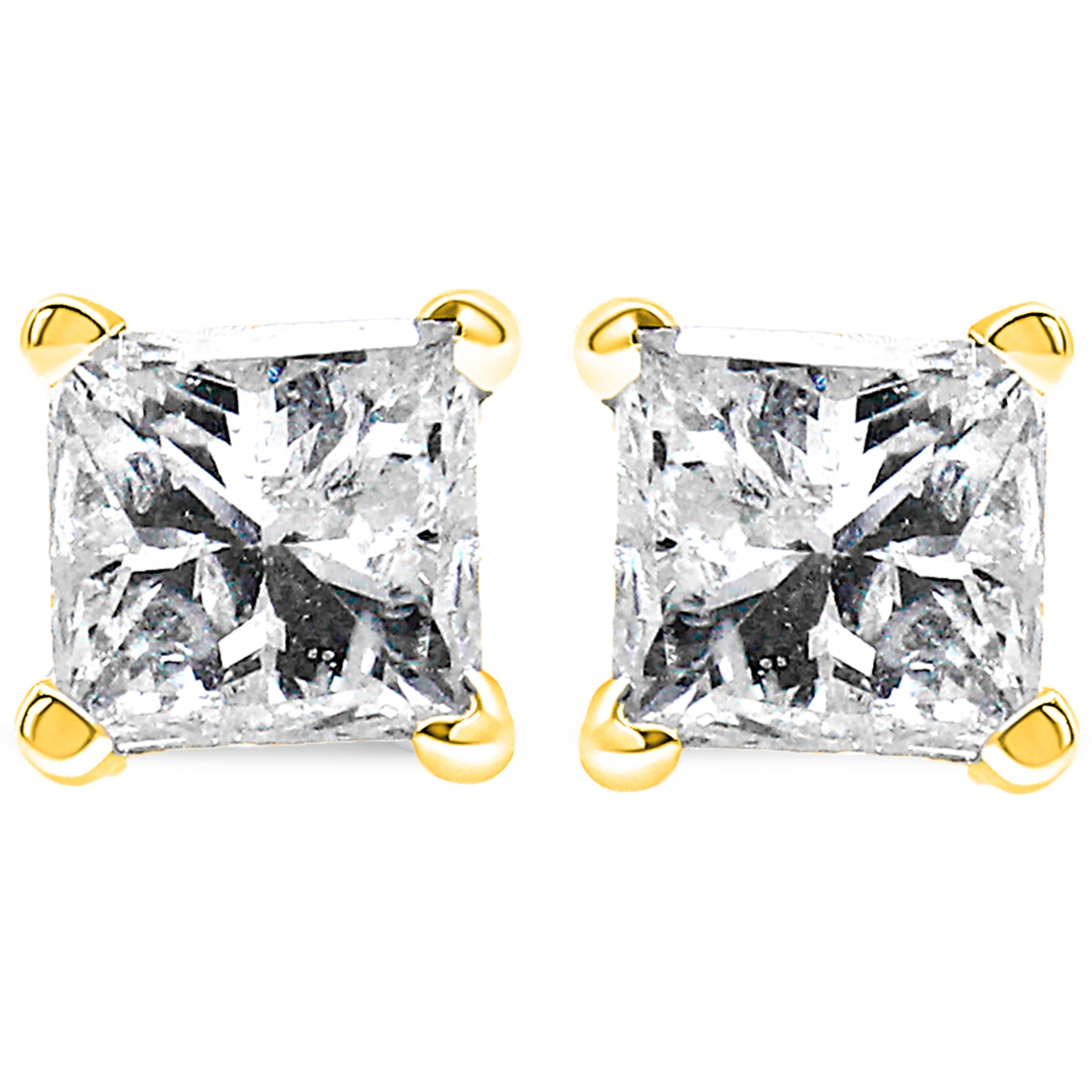 14K Yellow Gold 1/5 Cttw Princess-Cut Square Near Colorless Diamond Classic 4-Prong Solitaire Stud Earrings (I-J Color, I2-I3 Clarity)