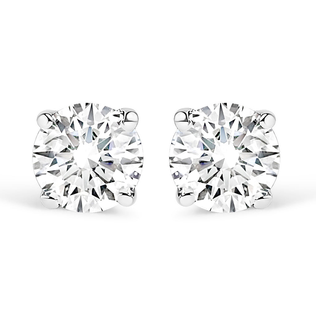 AGS Certified 14K White Gold 1.0 Cttw 4-Prong Set Brilliant Round-Cut Solitaire Diamond Push Back Stud Earrings (F-G Color, SI2-I1 Clarity)