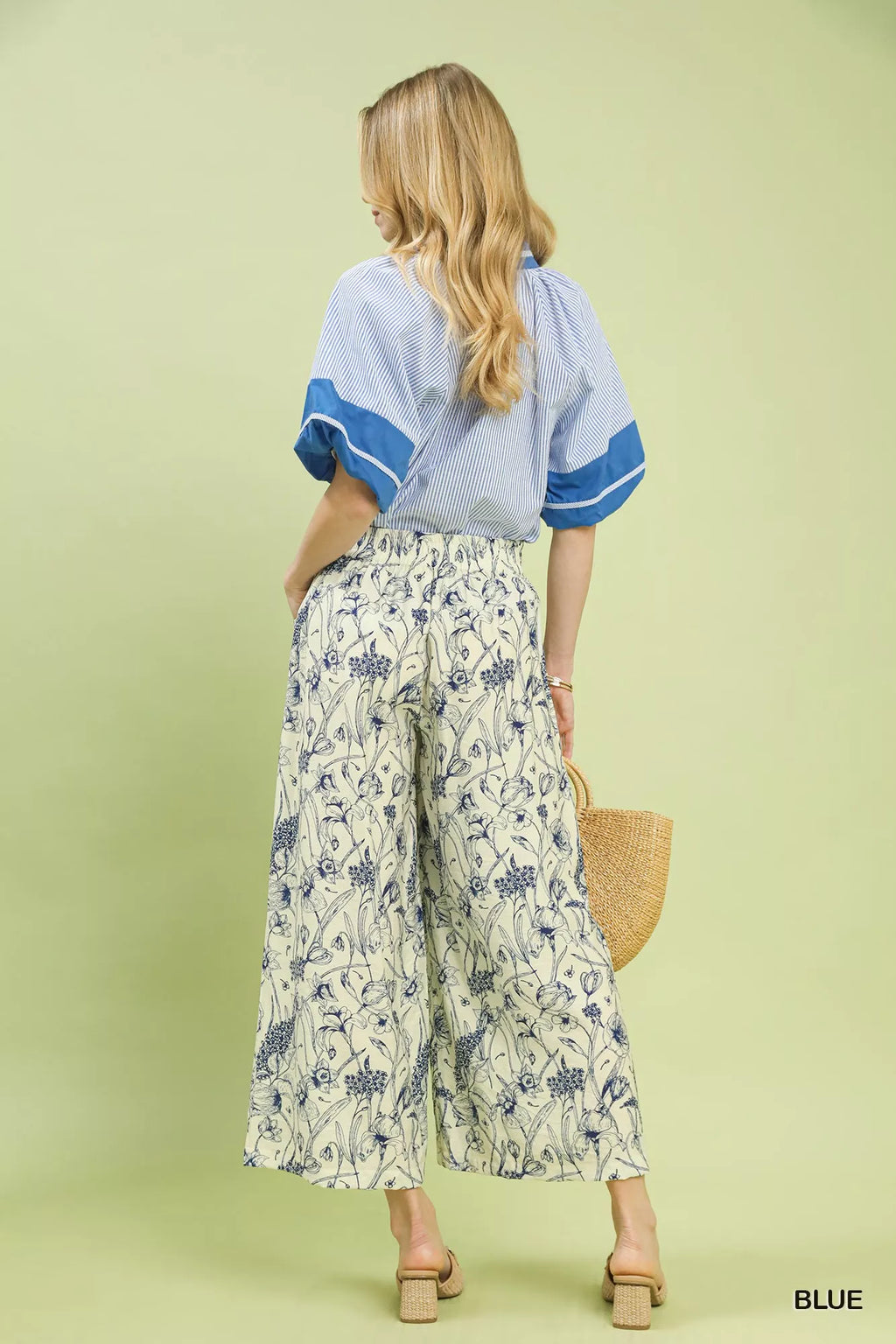 Umgee Two Tone Floral Print Pants