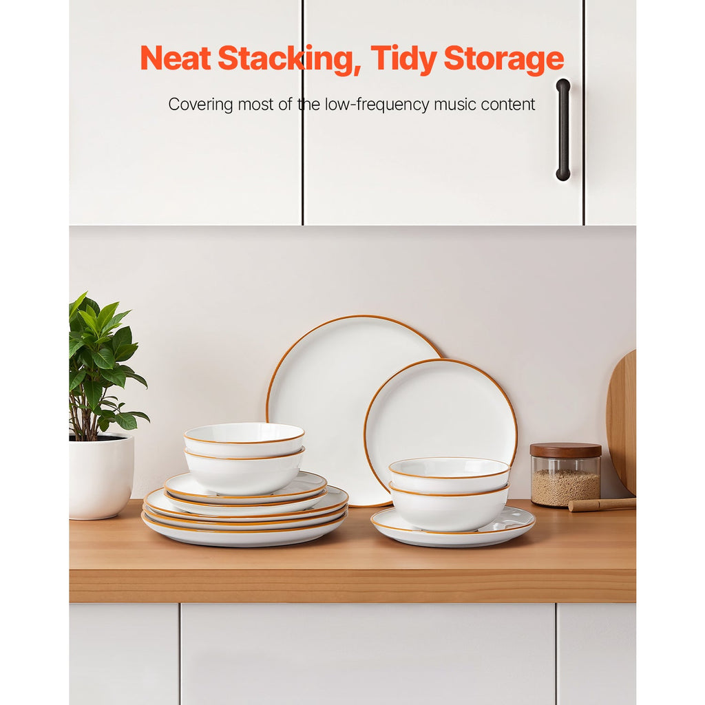 12 PCS Dinnerware Set Ceramic Plates and Bowls Sets Service for 4 White