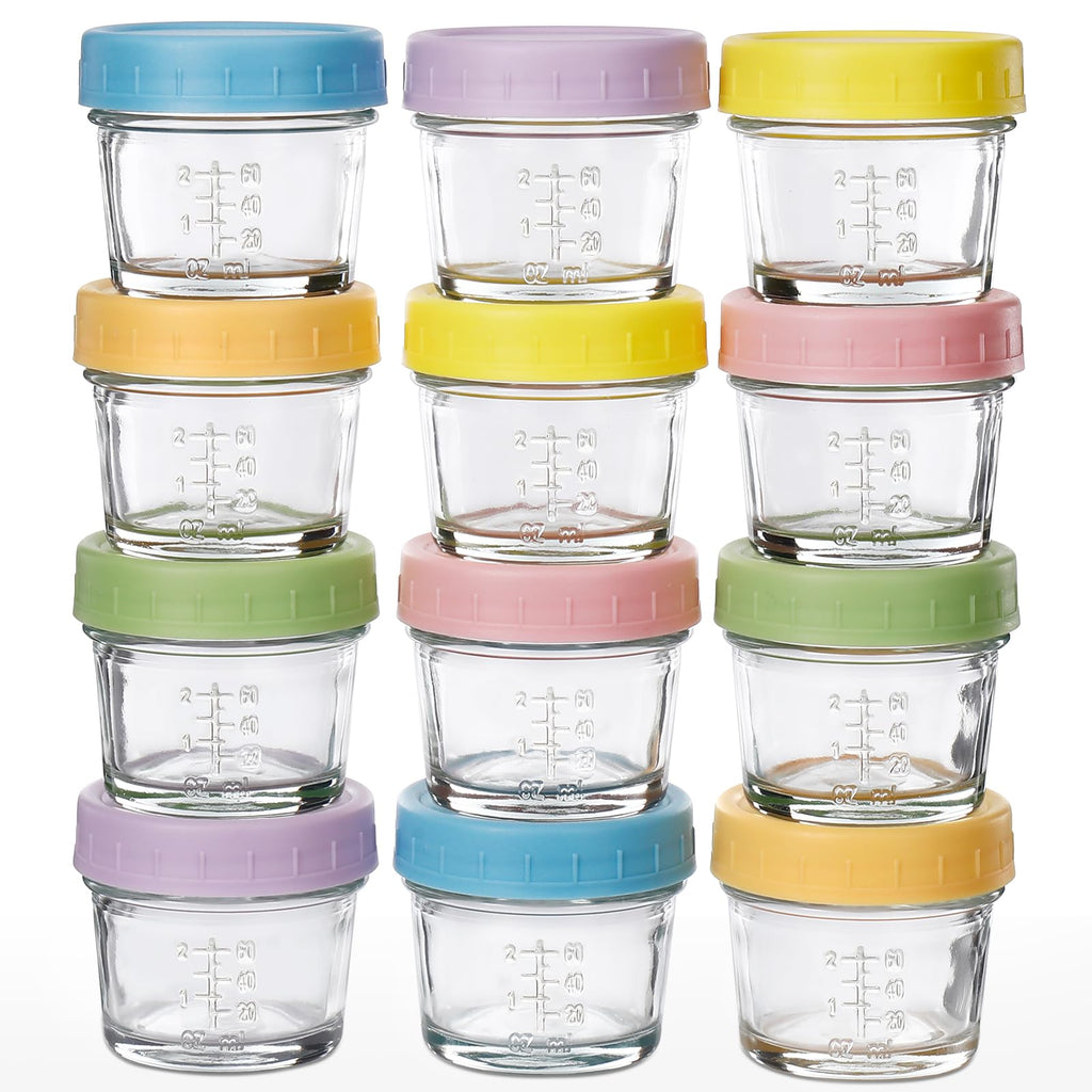 DIMBRAH Baby Food Storage Containers -12pcs 4oz Reusable Glass Baby Food Jars with Lids–Suitable for Baby and Toddler Foods、Fruit and Vegetable Purees