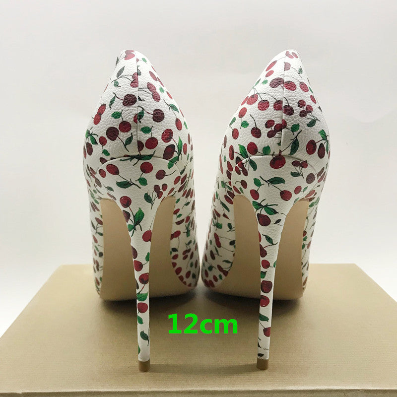 2020 Spring New Cherry Pattern French Style High Heels