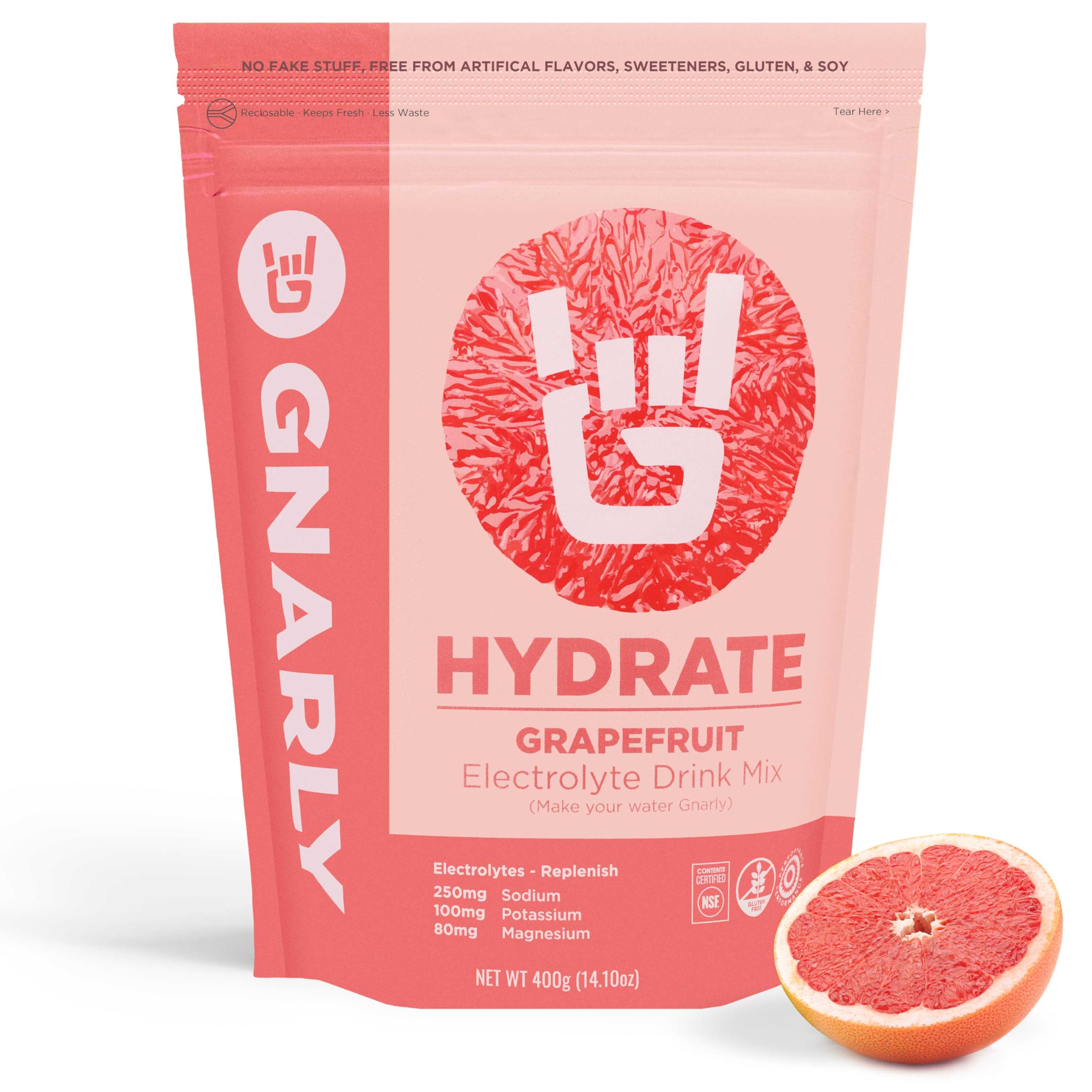 Gnarly Nutrition Hydrate Electrolyte Powder - Exercise Hydration Drink Mix NSF Contents Certified Electrolyte Solution Performance & Recovery - Ruby Red Grapefruit 14.10 Oz