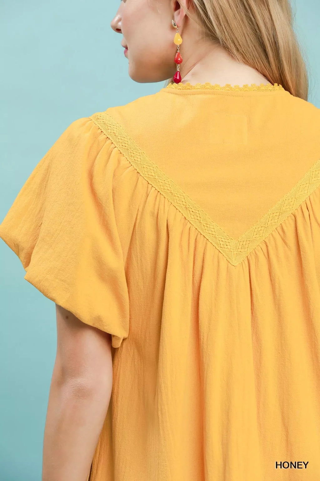 Umgee Flutter Sleeve Tassel Tie Ruffle Hem Mini Dress